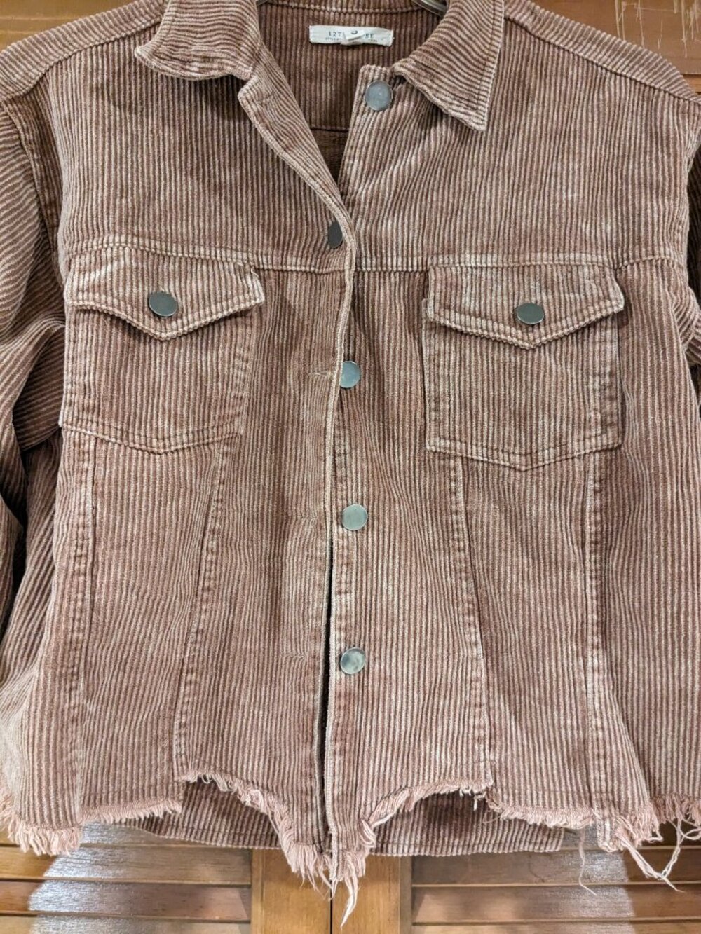 12th Tribe Small Brown Corduroy Cropped Trucker Jacket Raw Hem Festival Cowgirl - Picture 4 of 11
